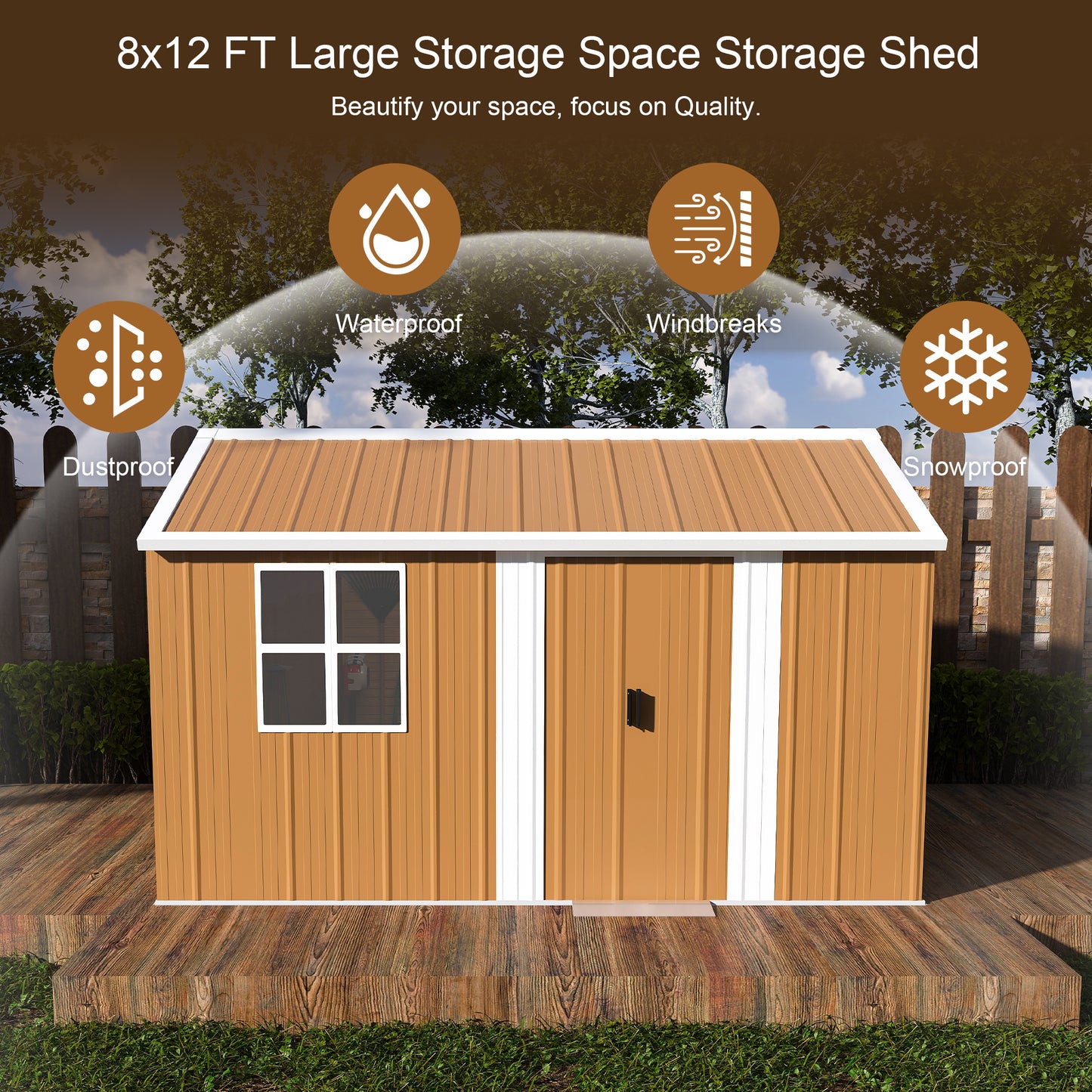 12x8 FT Heavy-Duty Metal Storage Shed with Windows, Lockable Door & Ventilation - Weatherproof Outdoor Garden Shed for Backyard, Lawn, and Tool Organization