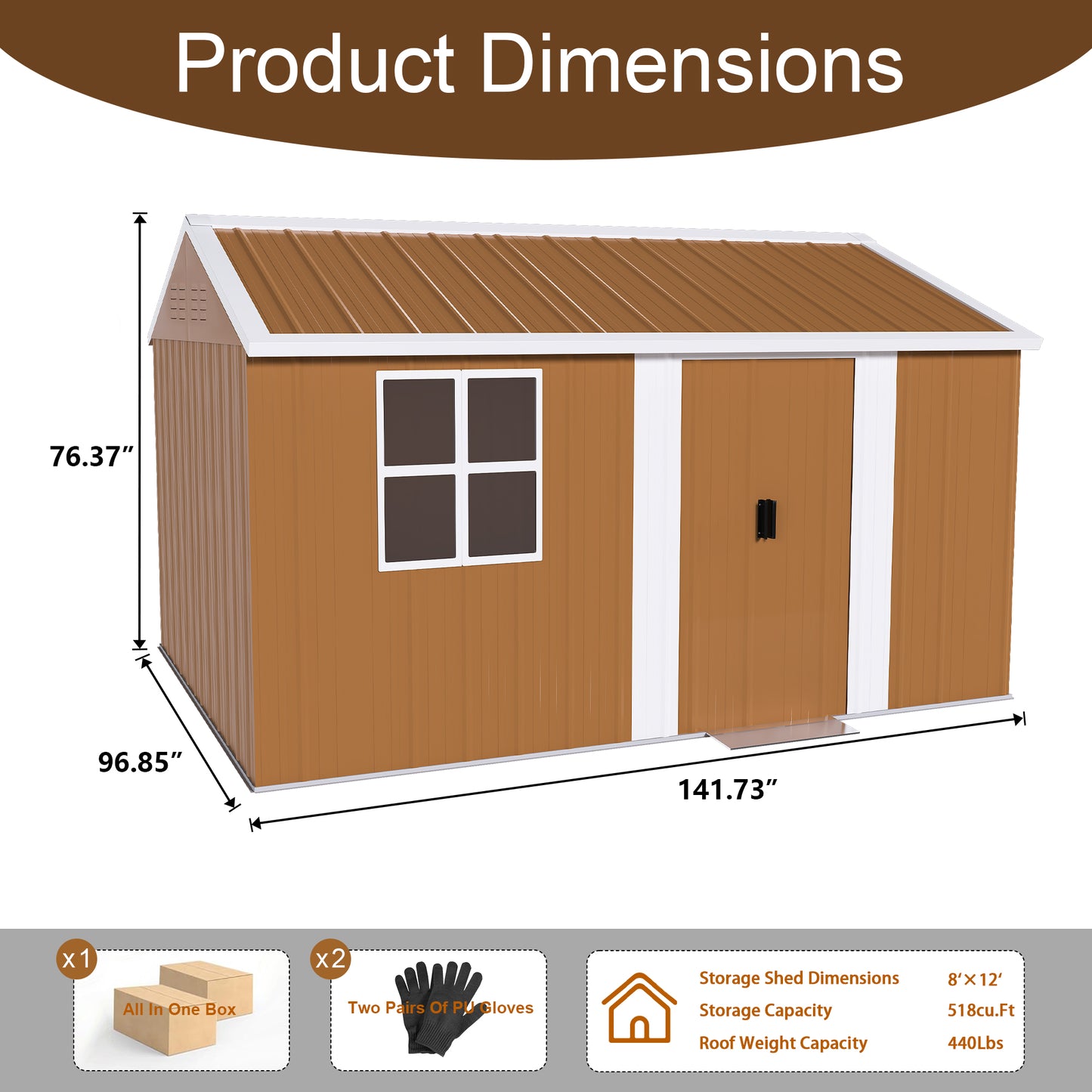 12x8 FT Heavy-Duty Metal Storage Shed with Windows, Lockable Door & Ventilation - Weatherproof Outdoor Garden Shed for Backyard, Lawn, and Tool Organization