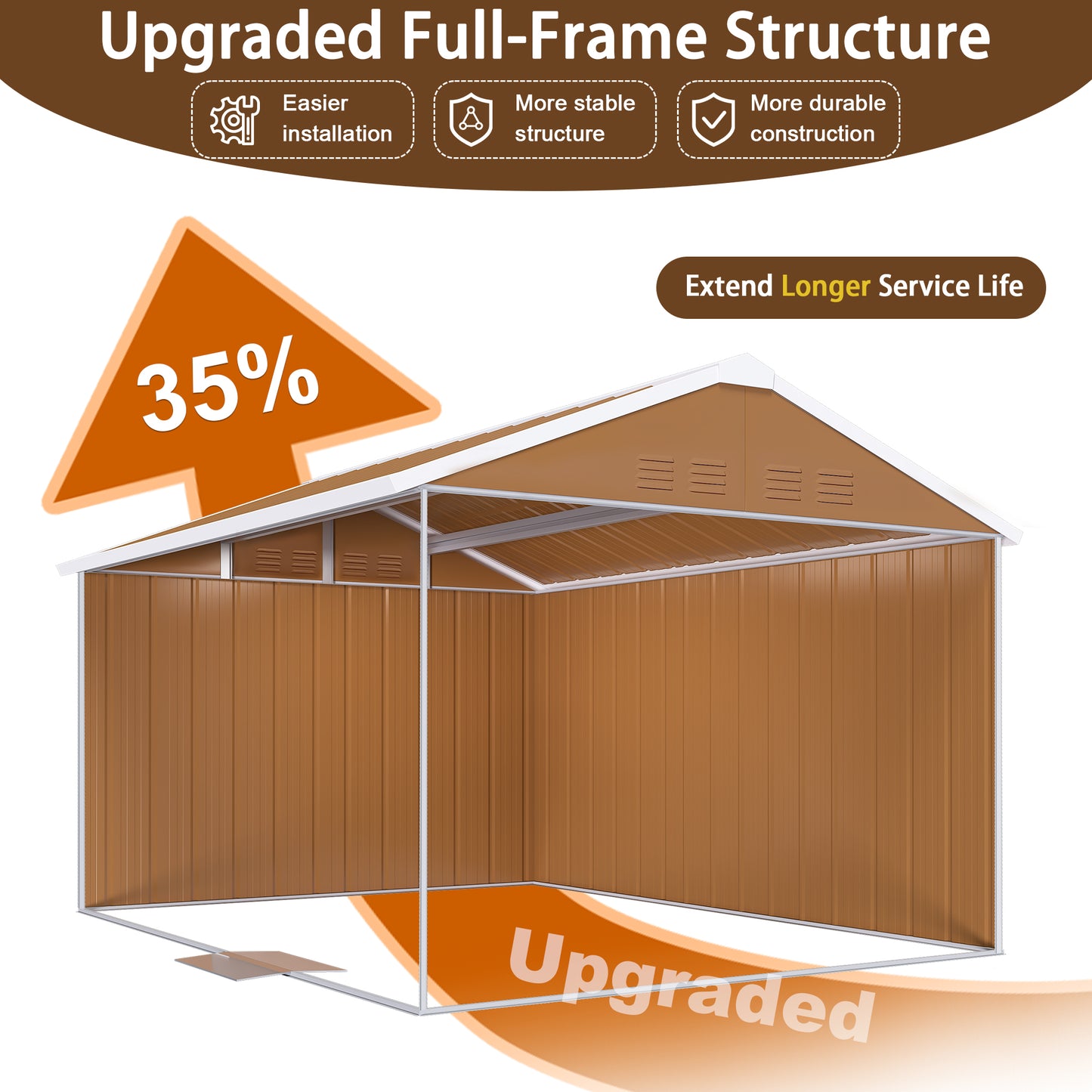 12x8 FT Heavy-Duty Metal Storage Shed with Windows, Lockable Door & Ventilation - Weatherproof Outdoor Garden Shed for Backyard, Lawn, and Tool Organization