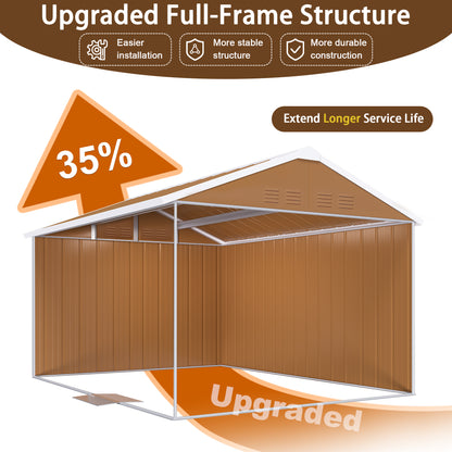 12x8 FT Heavy-Duty Metal Storage Shed with Windows, Lockable Door & Ventilation - Weatherproof Outdoor Garden Shed for Backyard, Lawn, and Tool Organization