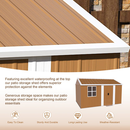 12x8 FT Heavy-Duty Metal Storage Shed with Windows, Lockable Door & Ventilation - Weatherproof Outdoor Garden Shed for Backyard, Lawn, and Tool Organization