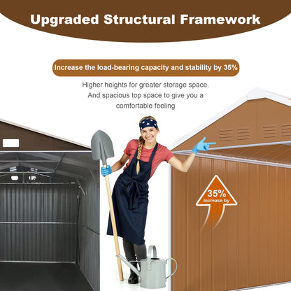 12x8 FT Heavy-Duty Metal Storage Shed with Windows, Lockable Door & Ventilation - Weatherproof Outdoor Garden Shed for Backyard, Lawn, and Tool Organization