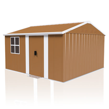 12x10 FT Heavy-Duty Metal Storage Shed with Windows, Lockable Door & Ventilation - Weatherproof Outdoor Garden Shed for Backyard, Lawn, and Tool Organization