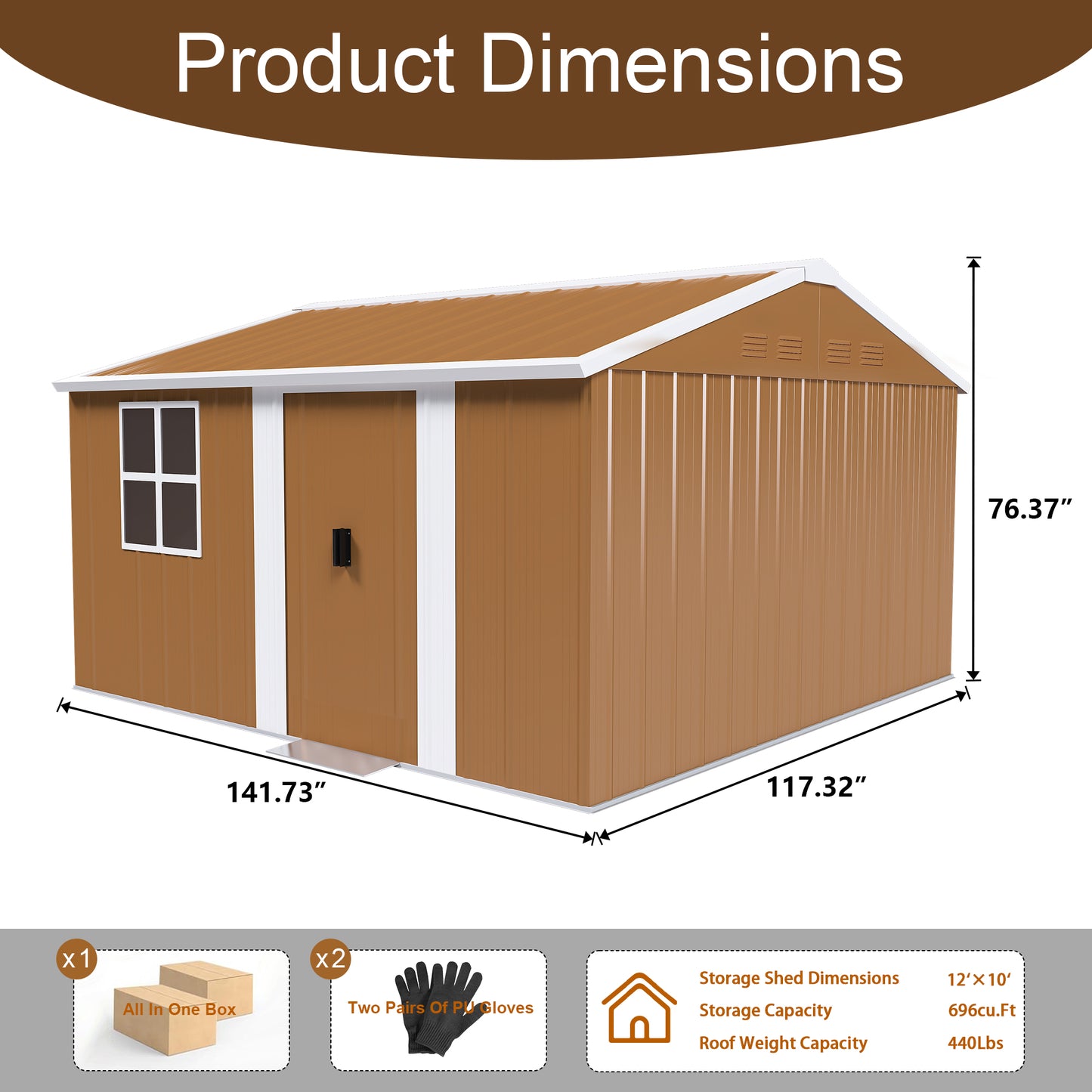 12x10 FT Heavy-Duty Metal Storage Shed with Windows, Lockable Door & Ventilation - Weatherproof Outdoor Garden Shed for Backyard, Lawn, and Tool Organization