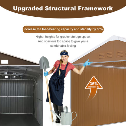 12x10 FT Heavy-Duty Metal Storage Shed with Windows, Lockable Door & Ventilation - Weatherproof Outdoor Garden Shed for Backyard, Lawn, and Tool Organization