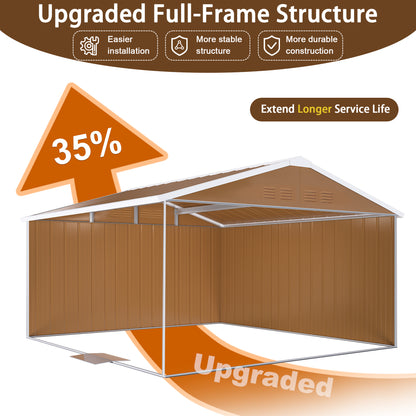 12x10 FT Heavy-Duty Metal Storage Shed with Windows, Lockable Door & Ventilation - Weatherproof Outdoor Garden Shed for Backyard, Lawn, and Tool Organization