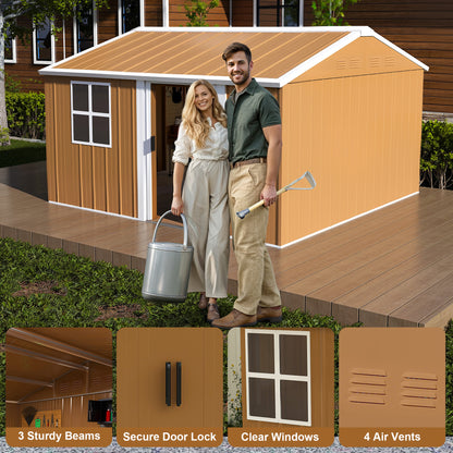 12x10 FT Heavy-Duty Metal Storage Shed with Windows, Lockable Door & Ventilation - Weatherproof Outdoor Garden Shed for Backyard, Lawn, and Tool Organization