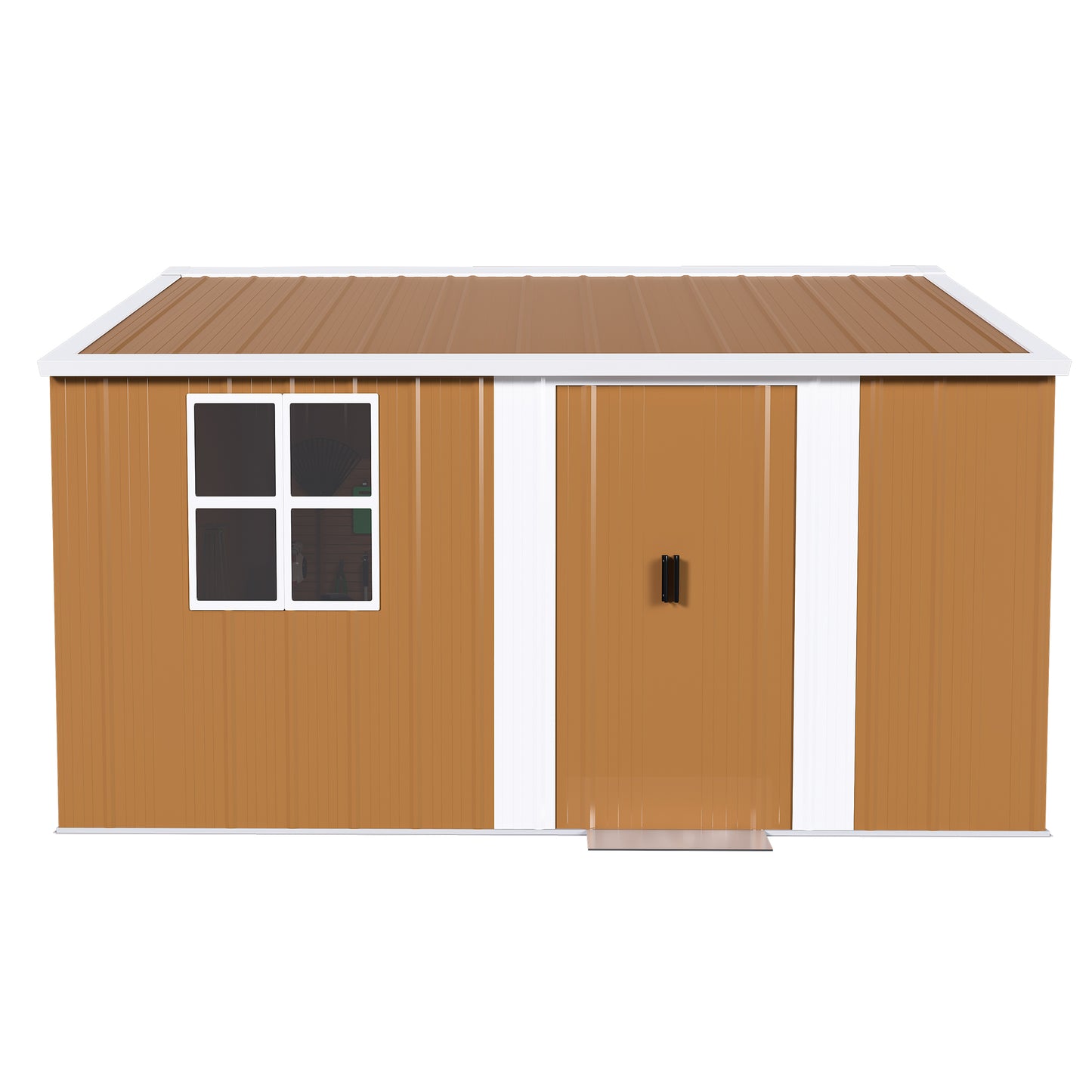 12x10 FT Heavy-Duty Metal Storage Shed with Windows, Lockable Door & Ventilation - Weatherproof Outdoor Garden Shed for Backyard, Lawn, and Tool Organization
