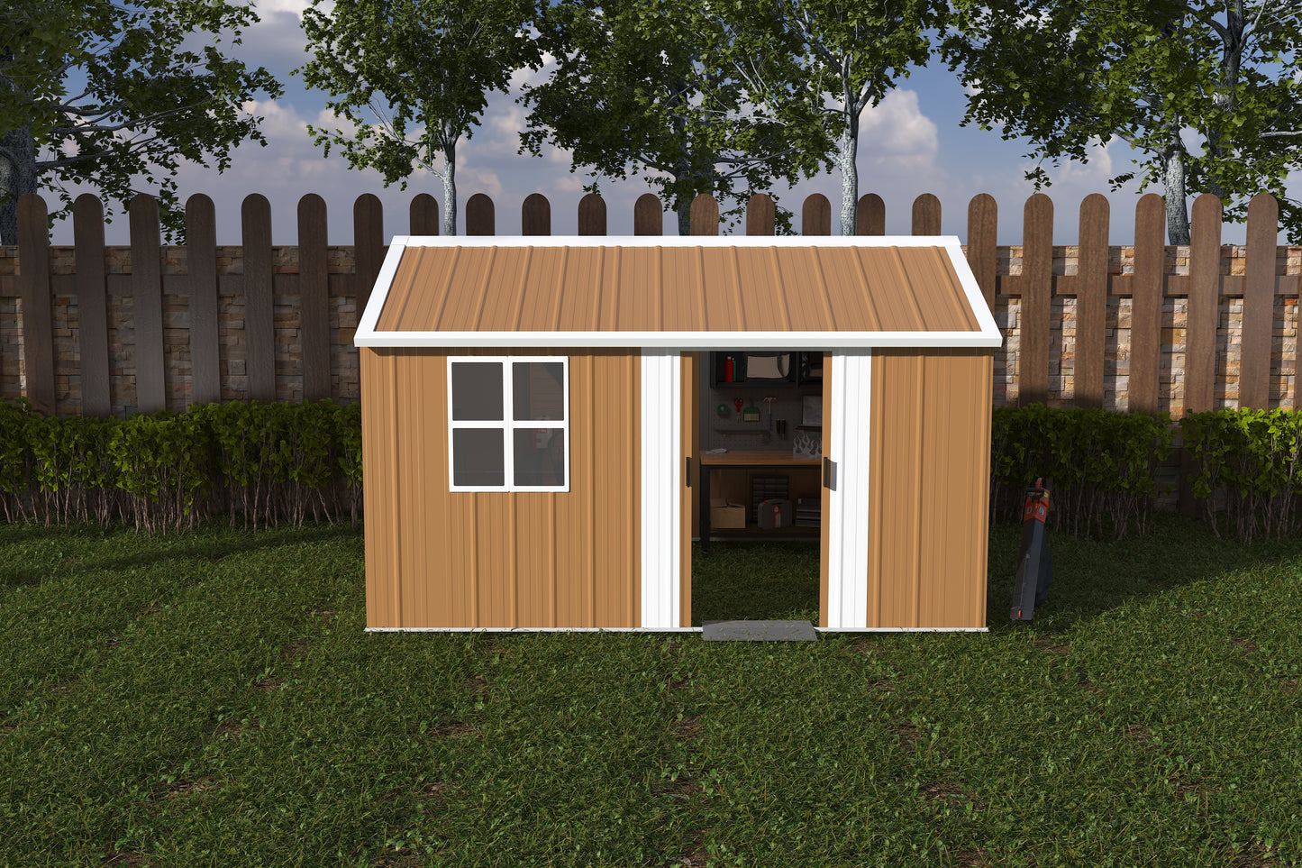 12x10 FT Heavy-Duty Metal Storage Shed with Windows, Lockable Door & Ventilation - Weatherproof Outdoor Garden Shed for Backyard, Lawn, and Tool Organization