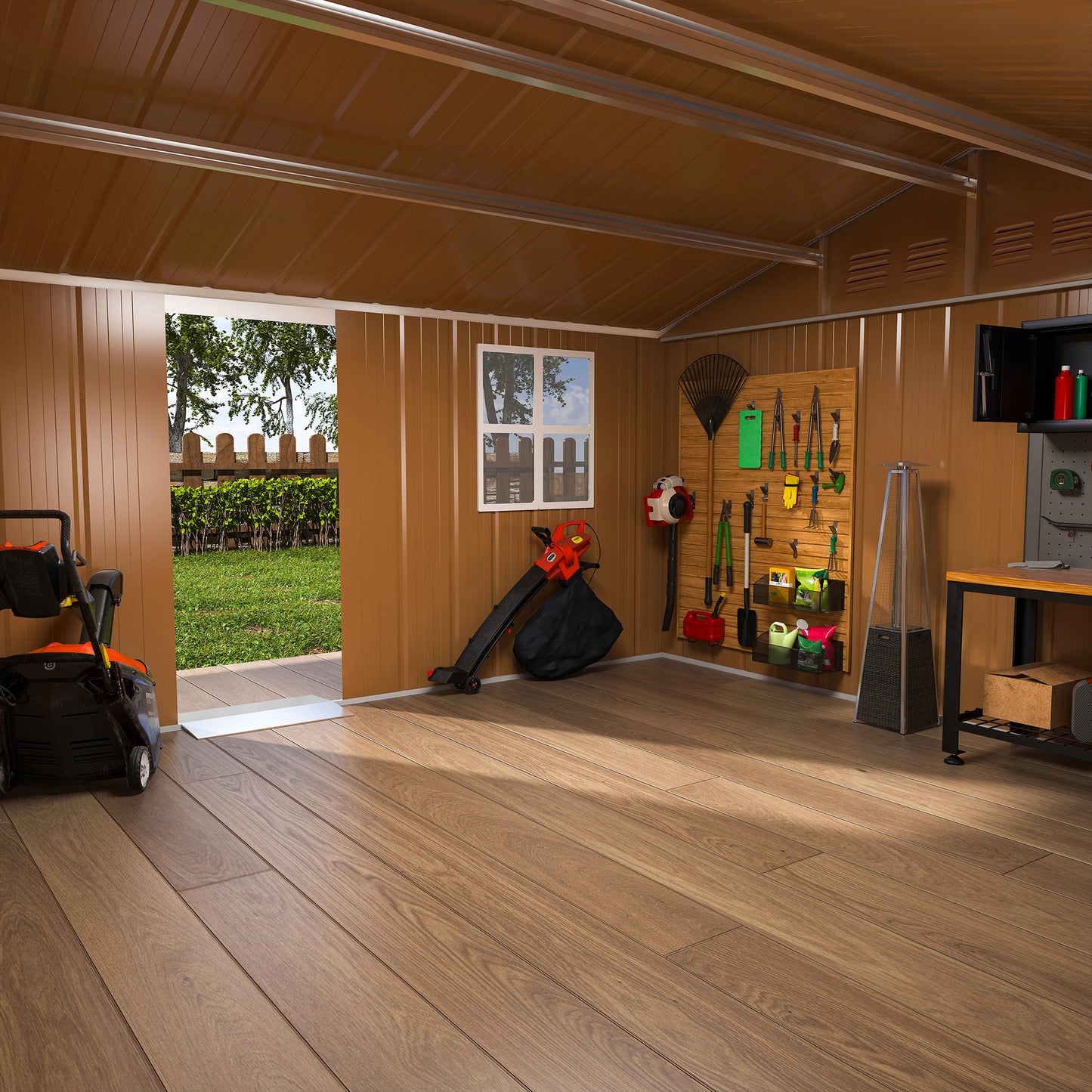 12x10 FT Heavy-Duty Metal Storage Shed with Windows, Lockable Door & Ventilation - Weatherproof Outdoor Garden Shed for Backyard, Lawn, and Tool Organization