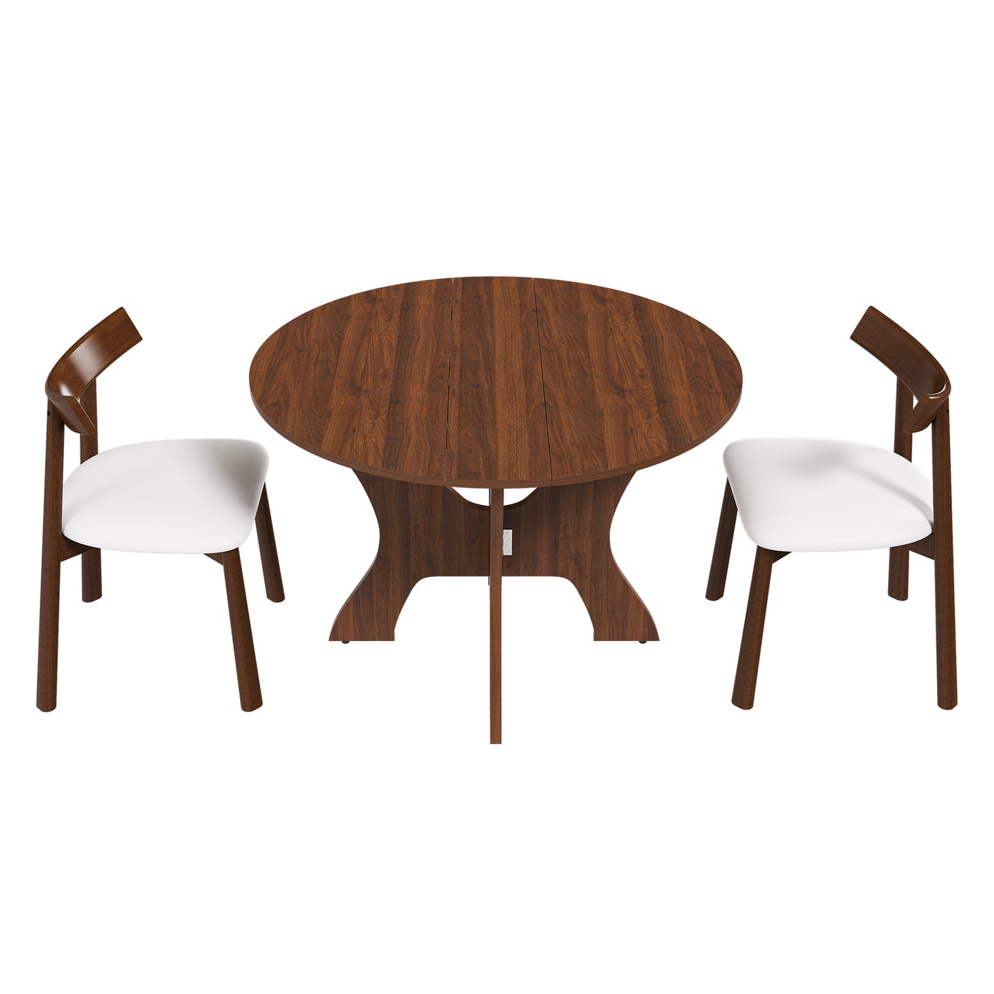 43 in Folding Dining Table Set with 2 Chairs, MDF Table with Walnut Veneer & Solid Wood PU Chairs, Space Saving Foldable Kitchen Set for Indoor and Outdoor Use