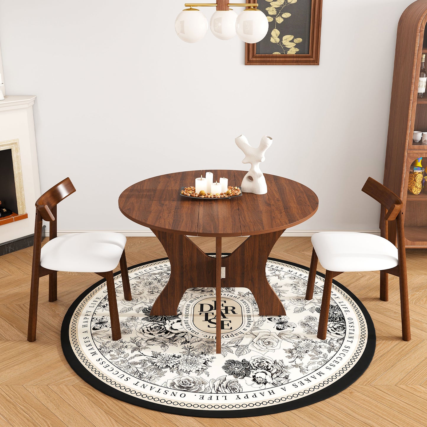 43 in Folding Dining Table Set with 2 Chairs, MDF Table with Walnut Veneer & Solid Wood PU Chairs, Space Saving Foldable Kitchen Set for Indoor and Outdoor Use