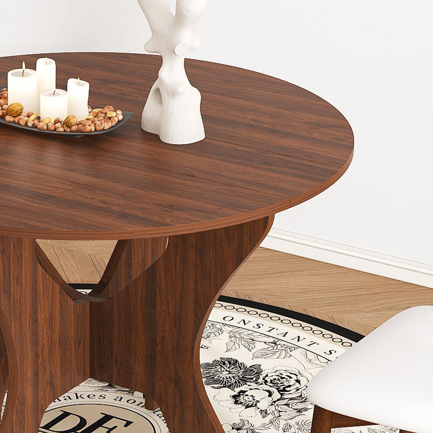 43 in Folding Dining Table Set with 2 Chairs, MDF Table with Walnut Veneer & Solid Wood PU Chairs, Space Saving Foldable Kitchen Set for Indoor and Outdoor Use