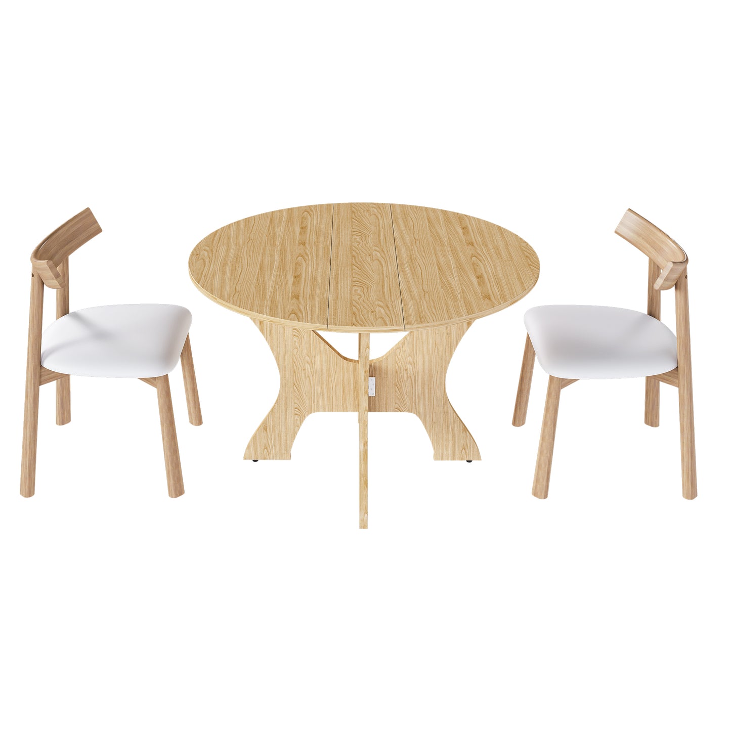 43 in Folding Dining Table Set with 2 Chairs, MDF Table with Wild Oak Veneer & Solid Wood PU Chairs, Space Saving Foldable Kitchen Set for Indoor and Outdoor Us