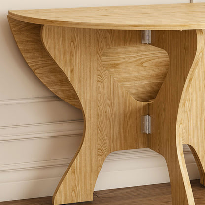 43 in Folding Dining Table Set with 2 Chairs, MDF Table with Wild Oak Veneer & Solid Wood PU Chairs, Space Saving Foldable Kitchen Set for Indoor and Outdoor Us