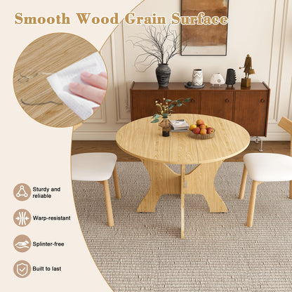 43 in Folding Dining Table Set with 2 Chairs, MDF Table with Wild Oak Veneer & Solid Wood PU Chairs, Space Saving Foldable Kitchen Set for Indoor and Outdoor Us