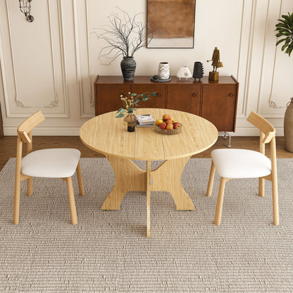 43 in Folding Dining Table Set with 2 Chairs, MDF Table with Wild Oak Veneer & Solid Wood PU Chairs, Space Saving Foldable Kitchen Set for Indoor and Outdoor Us