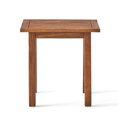 Patio Conversation Set, Outdoor Wood Leisure Seat(Set of 2),Armchair with Cushions,Selma Acacia Wood End Table ,Teak Finish,Beige cushion