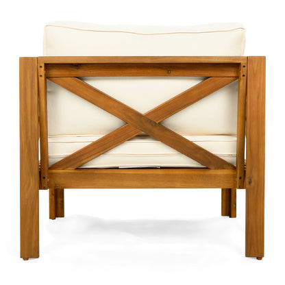 Patio Conversation Set, Outdoor Wood Leisure Seat(Set of 2),Armchair with Cushions,Selma Acacia Wood End Table ,Teak Finish,Beige cushion
