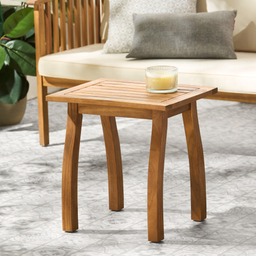Patio Conversation Set, Outdoor Wood Leisure Seat(Set of 2),Armchair with Cushions,Selma Acacia Wood End Table ,Teak Finish,Beige cushion