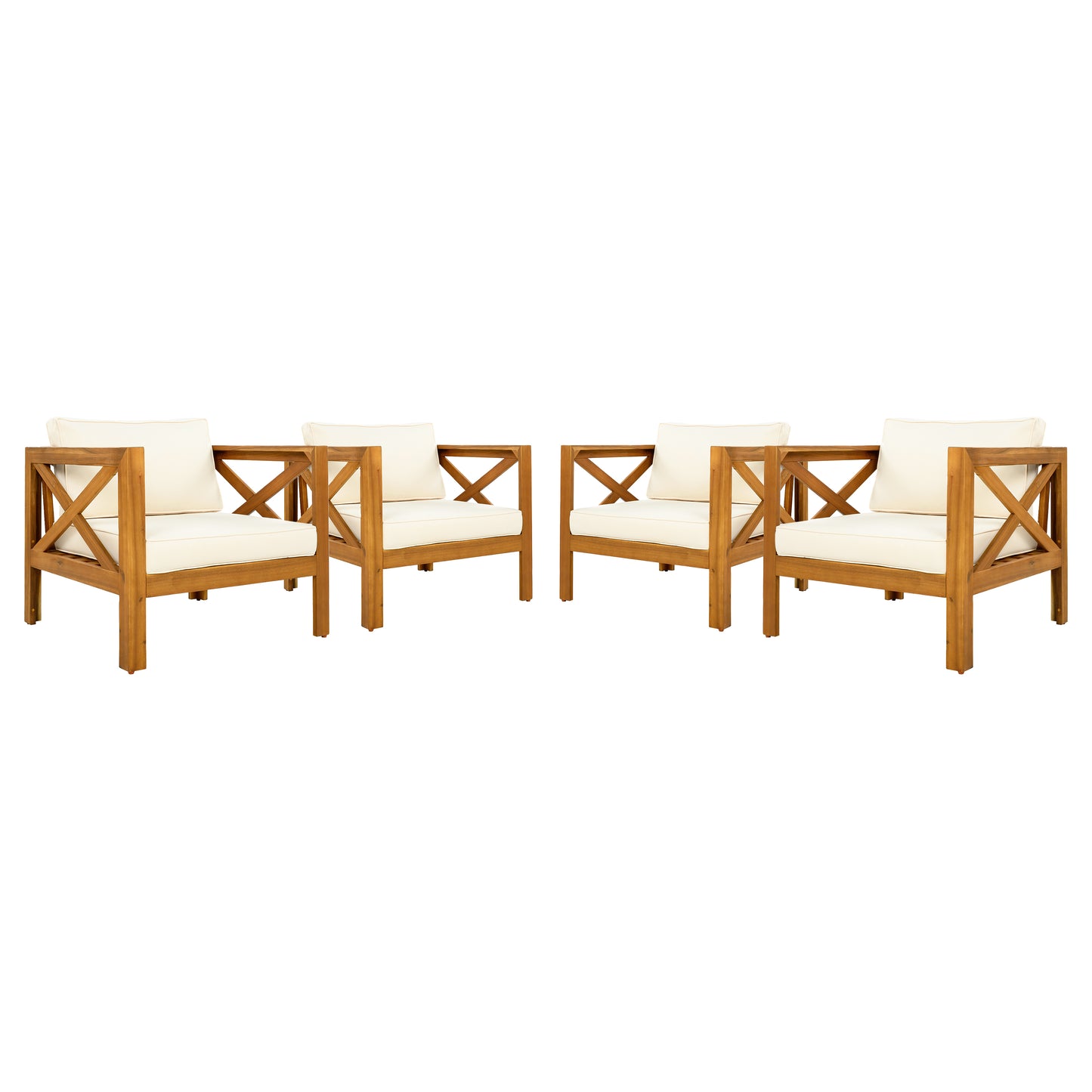 Patio Conversation Set, Outdoor Wood Leisure Seat(Set of 2),Armchair with Cushions,Selma Acacia Wood End Table ,Teak Finish,Beige cushion