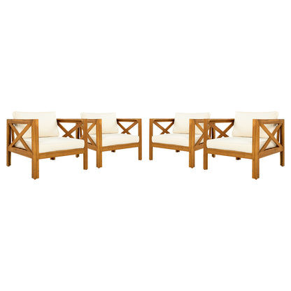 Patio Conversation Set, Outdoor Wood Leisure Seat(Set of 2),Armchair with Cushions,Selma Acacia Wood End Table ,Teak Finish,Beige cushion