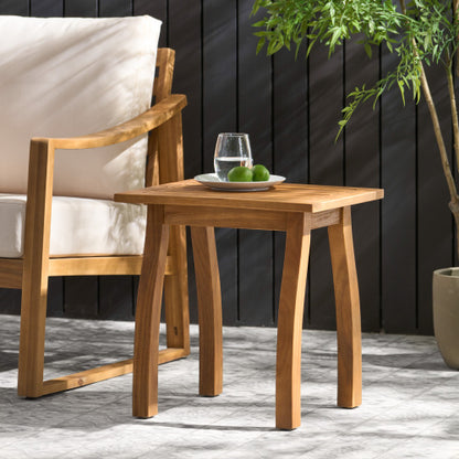Patio Conversation Set, Outdoor Wood Leisure Seat(Set of 2),Armchair with Cushions,Selma Acacia Wood End Table ,Teak Finish,Beige cushion