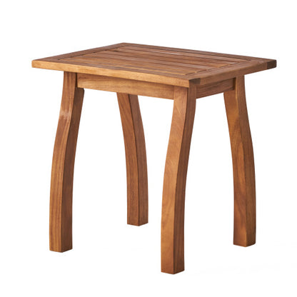Patio Conversation Set, Outdoor Wood Leisure Seat(Set of 2),Armchair with Cushions,Selma Acacia Wood End Table ,Teak Finish,Beige cushion
