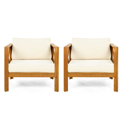 Patio Conversation Set, Outdoor Wood Leisure Seat(Set of 2),Armchair with Cushions,Selma Acacia Wood End Table ,Teak Finish,Beige cushion
