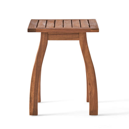 Patio Conversation Set, Outdoor Wood Leisure Seat(Set of 2),Armchair with Cushions,Selma Acacia Wood End Table ,Teak Finish,Beige cushion
