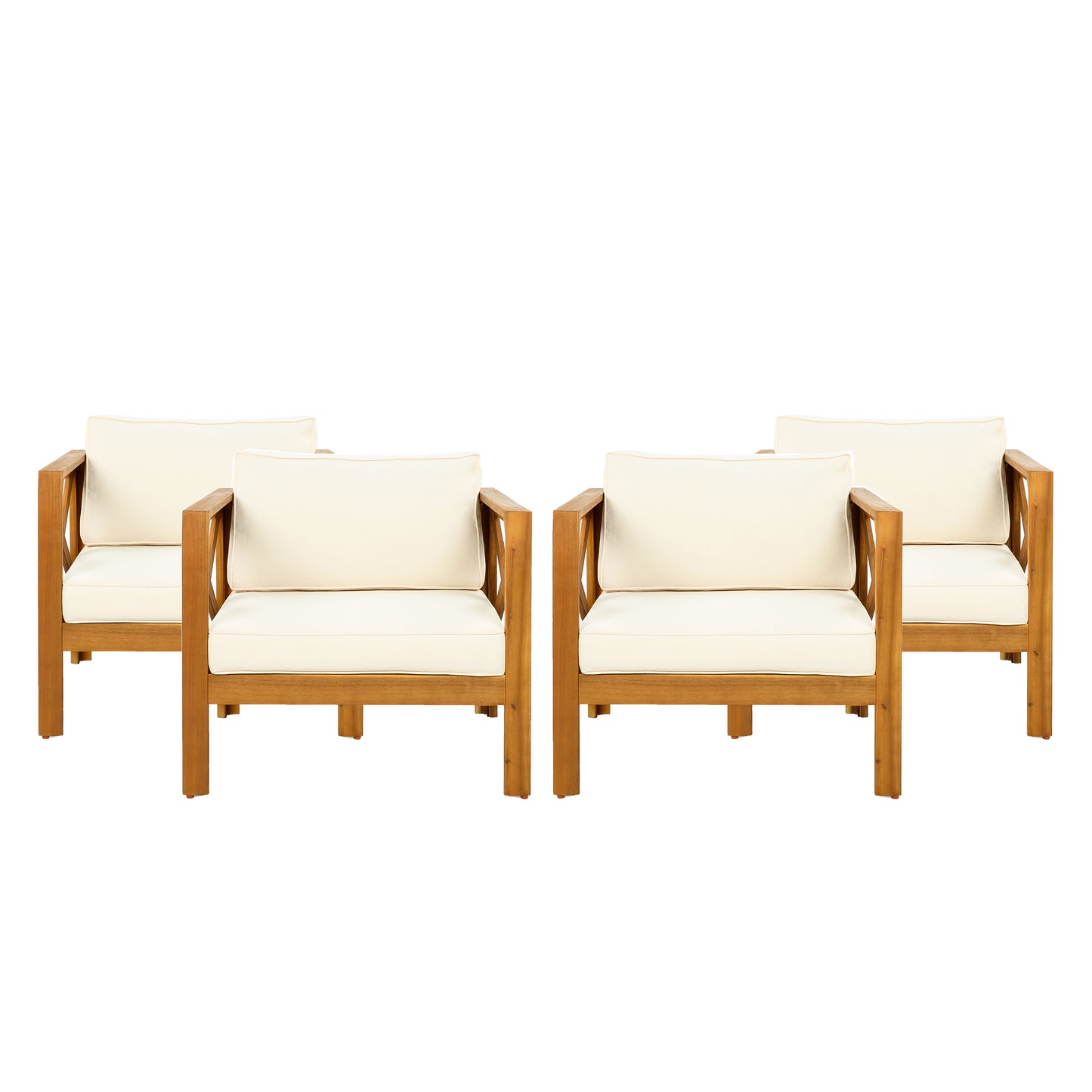 Patio Conversation Set, Outdoor Wood Leisure Seat(Set of 2),Armchair with Cushions,Selma Acacia Wood End Table ,Teak Finish,Beige cushion