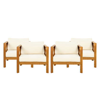 Patio Conversation Set, Outdoor Wood Leisure Seat(Set of 2),Armchair with Cushions,Selma Acacia Wood End Table ,Teak Finish,Beige cushion