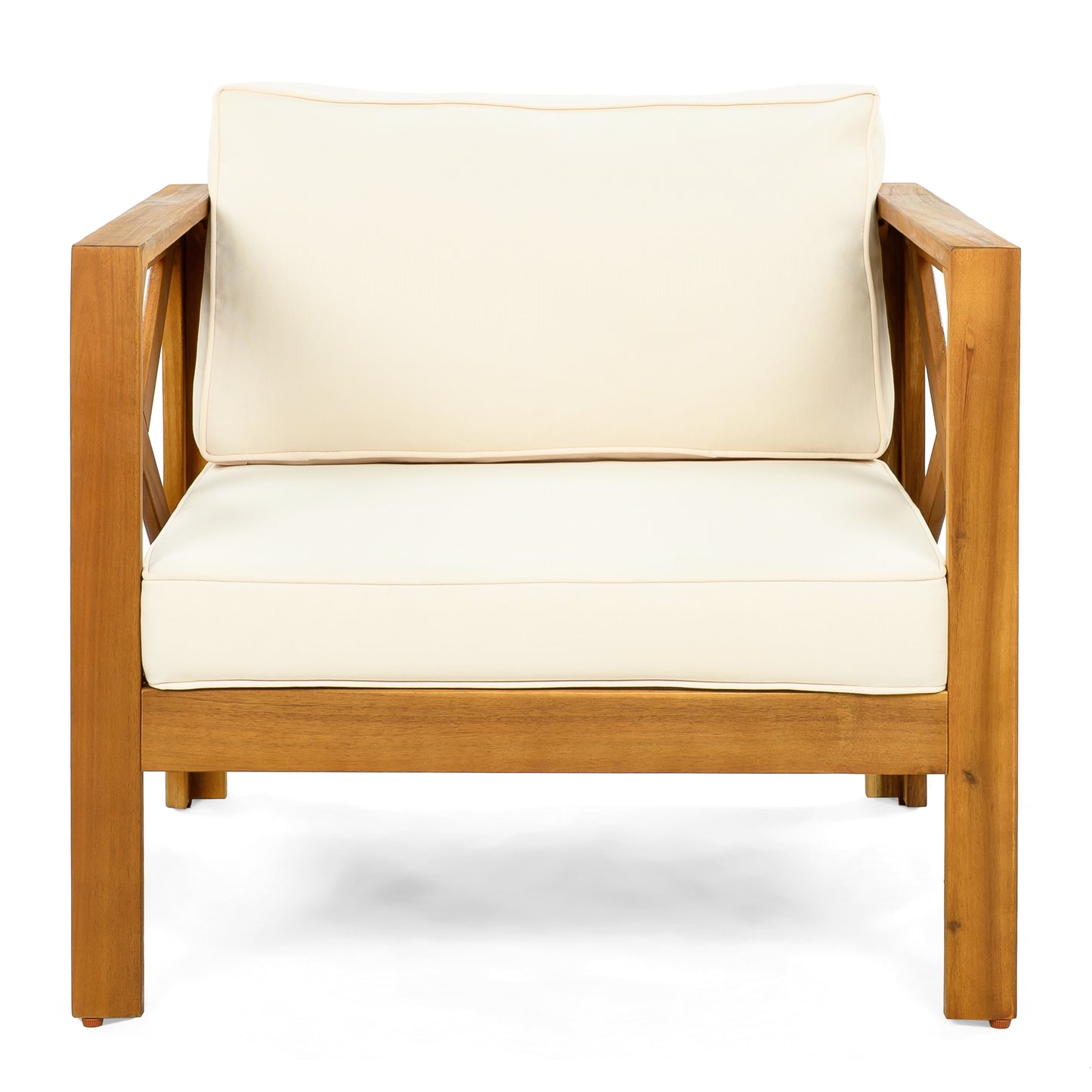 Patio Conversation Set, Outdoor Wood Leisure Seat(Set of 2),Armchair with Cushions,Selma Acacia Wood End Table ,Teak Finish,Beige cushion