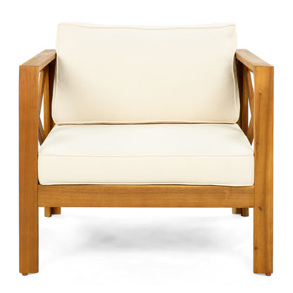 Patio Conversation Set, Outdoor Wood Leisure Seat(Set of 2),Armchair with Cushions,Selma Acacia Wood End Table ,Teak Finish,Beige cushion
