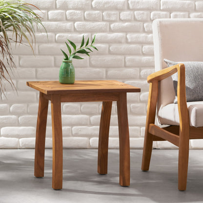 Patio Conversation Set, Outdoor Wood Leisure Seat(Set of 2),Armchair with Cushions,Selma Acacia Wood End Table ,Teak Finish,Beige cushion