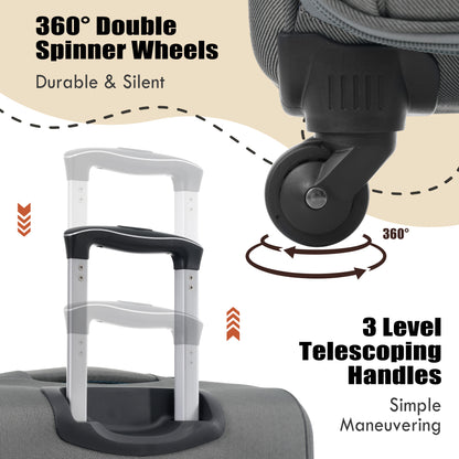 Softside Luggage Expandable 3 Piece Set Suitcase with Duffel Bag Upright Spinner Softshell Lightweight Luggage Travel Set