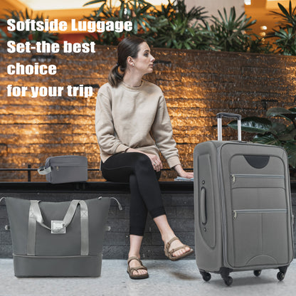 Softside Luggage Expandable 3 Piece Set Suitcase with Duffel Bag Upright Spinner Softshell Lightweight Luggage Travel Set
