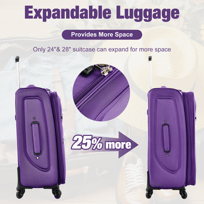 Softside Luggage Expandable 3 Piece Set Suitcase with Duffel Bag Upright Spinner Softshell Lightweight Luggage Travel Set