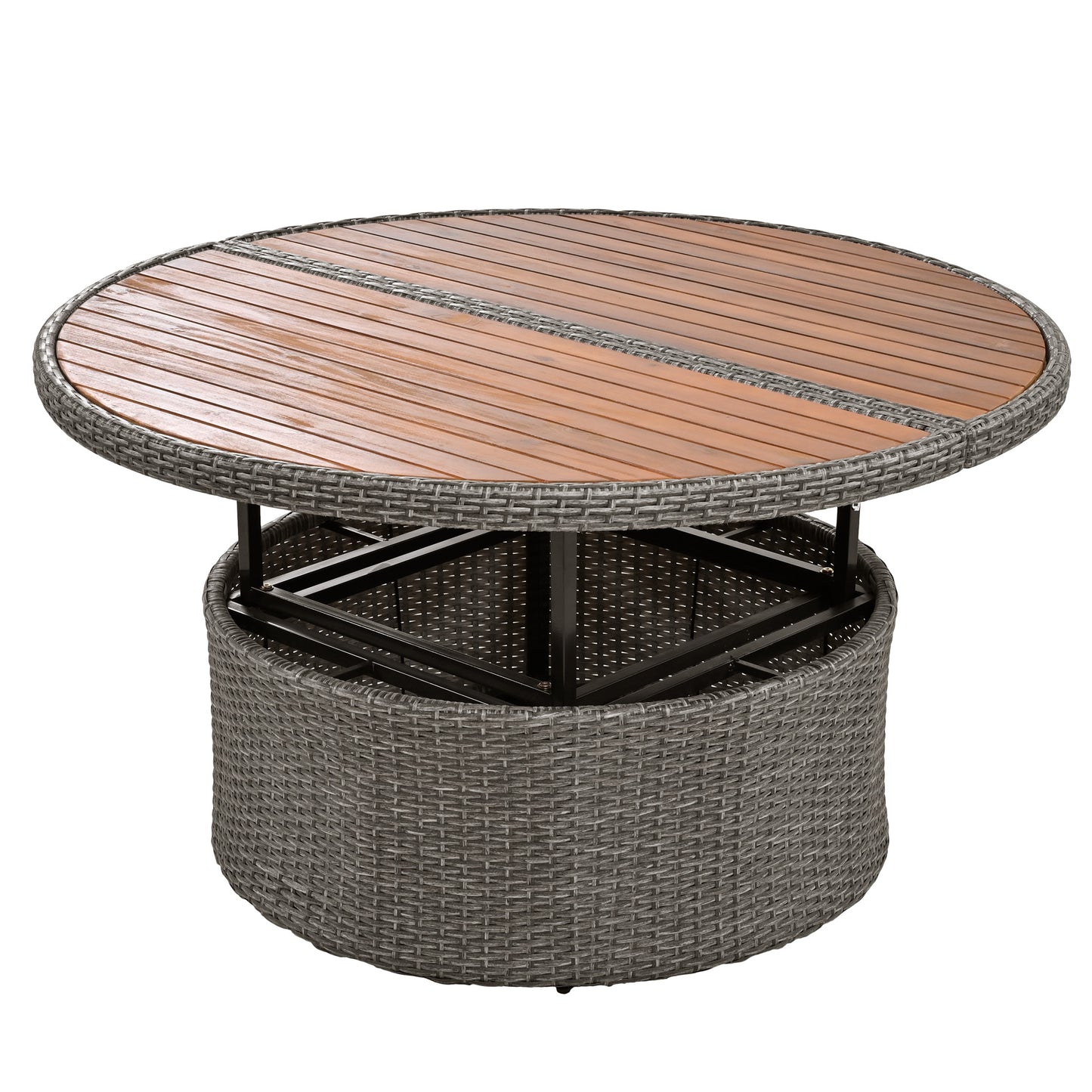 5-Piece Round Rattan Sectional Sofa Set All-Weather PE Wicker Sunbed Daybed with Round Liftable Table and Washable Cushions for Outdoor Backyard Poolside, Gray