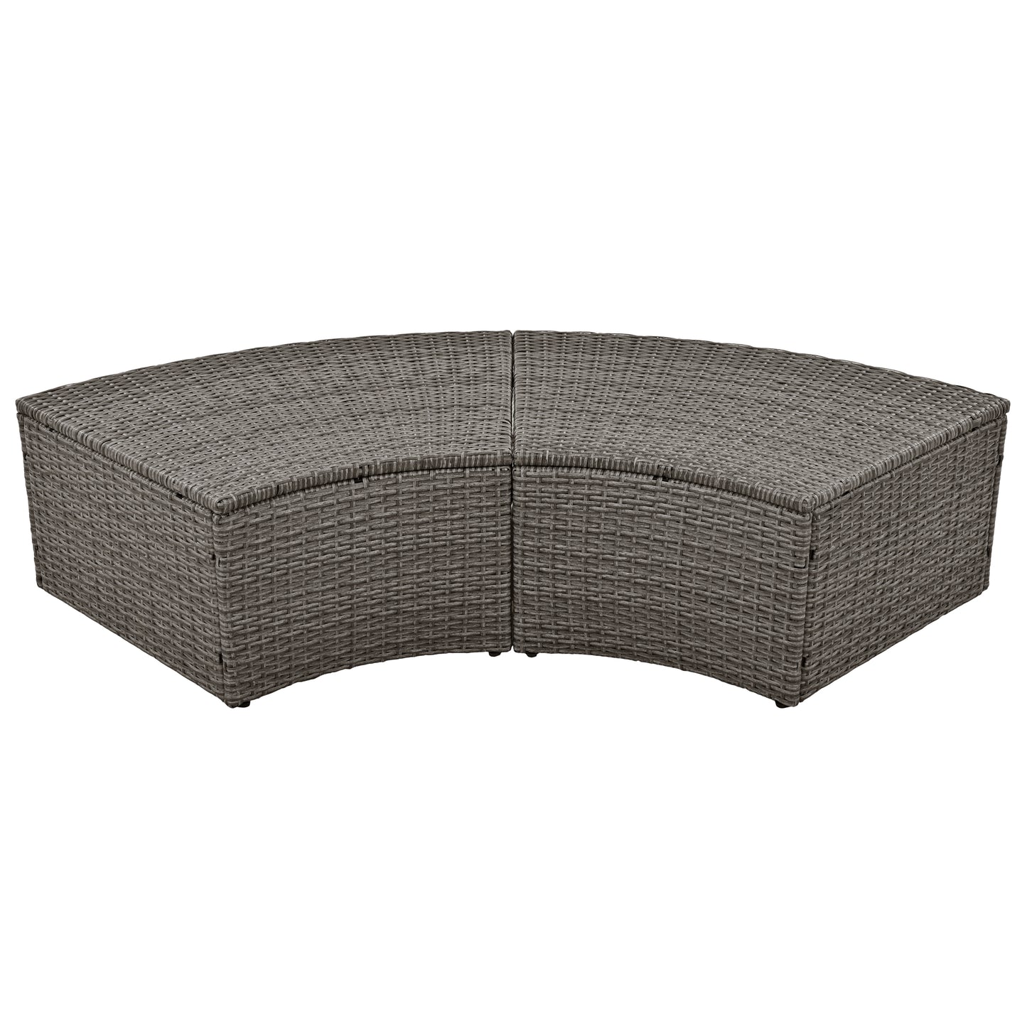 5-Piece Round Rattan Sectional Sofa Set All-Weather PE Wicker Sunbed Daybed with Round Liftable Table and Washable Cushions for Outdoor Backyard Poolside, Gray