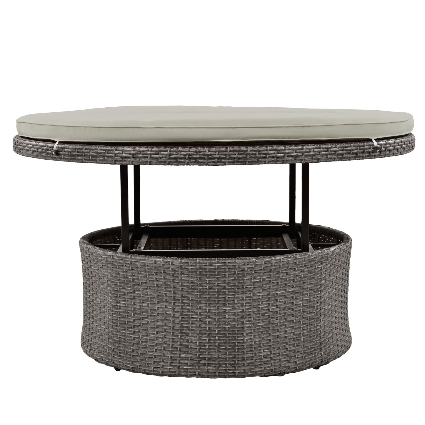 5-Piece Round Rattan Sectional Sofa Set All-Weather PE Wicker Sunbed Daybed with Round Liftable Table and Washable Cushions for Outdoor Backyard Poolside, Gray