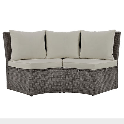 5-Piece Round Rattan Sectional Sofa Set All-Weather PE Wicker Sunbed Daybed with Round Liftable Table and Washable Cushions for Outdoor Backyard Poolside, Gray