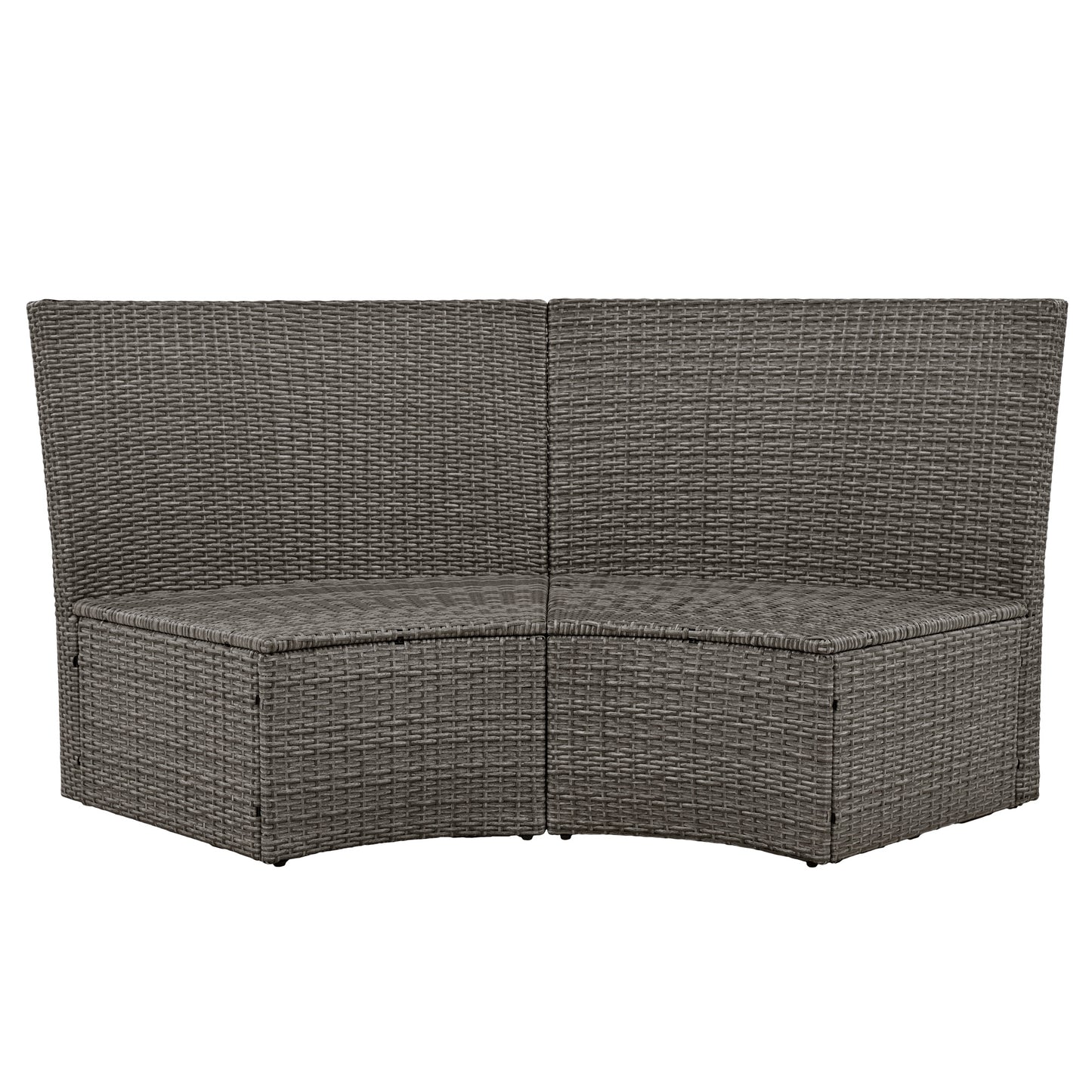 5-Piece Round Rattan Sectional Sofa Set All-Weather PE Wicker Sunbed Daybed with Round Liftable Table and Washable Cushions for Outdoor Backyard Poolside, Gray
