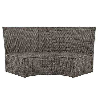 5-Piece Round Rattan Sectional Sofa Set All-Weather PE Wicker Sunbed Daybed with Round Liftable Table and Washable Cushions for Outdoor Backyard Poolside, Gray