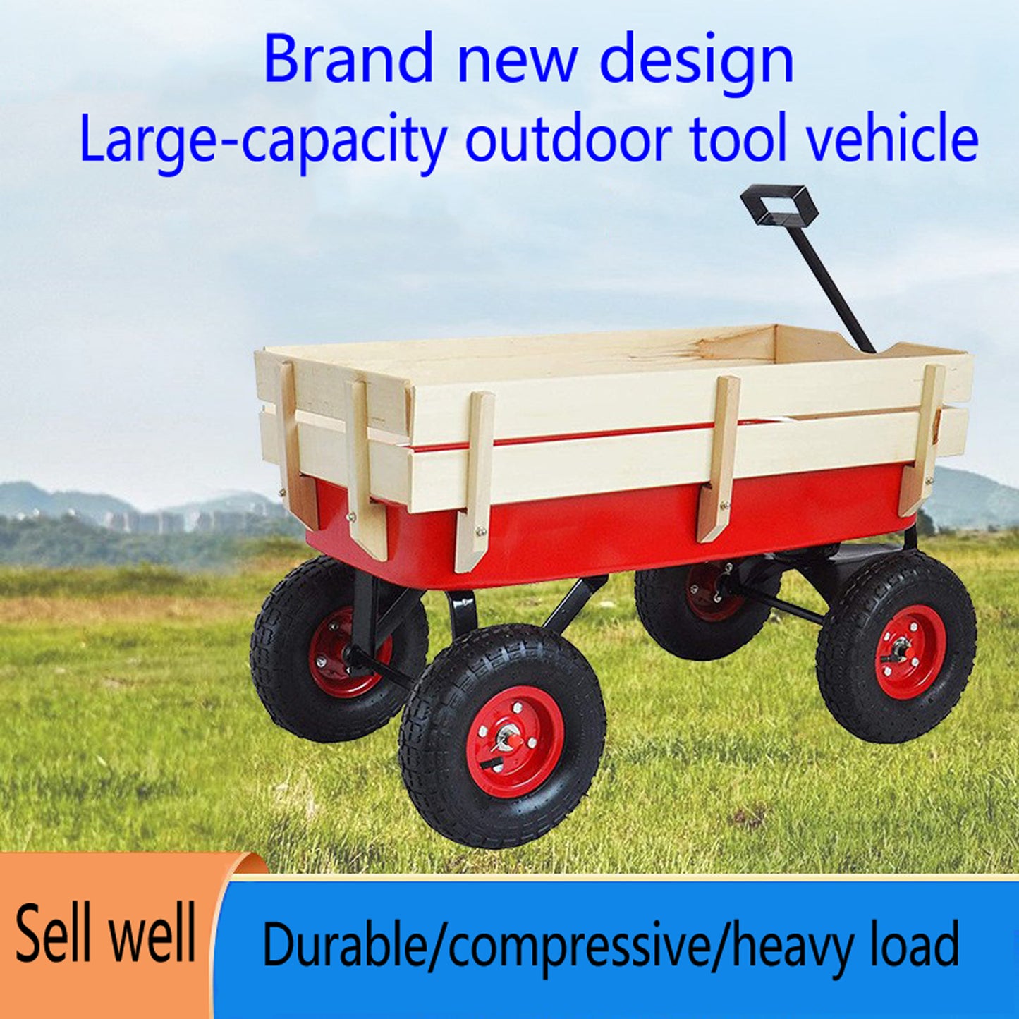 outdoor sport wagon tools cart wooden side panels air tires Wagon