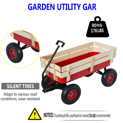 outdoor sport wagon tools cart wooden side panels air tires Wagon