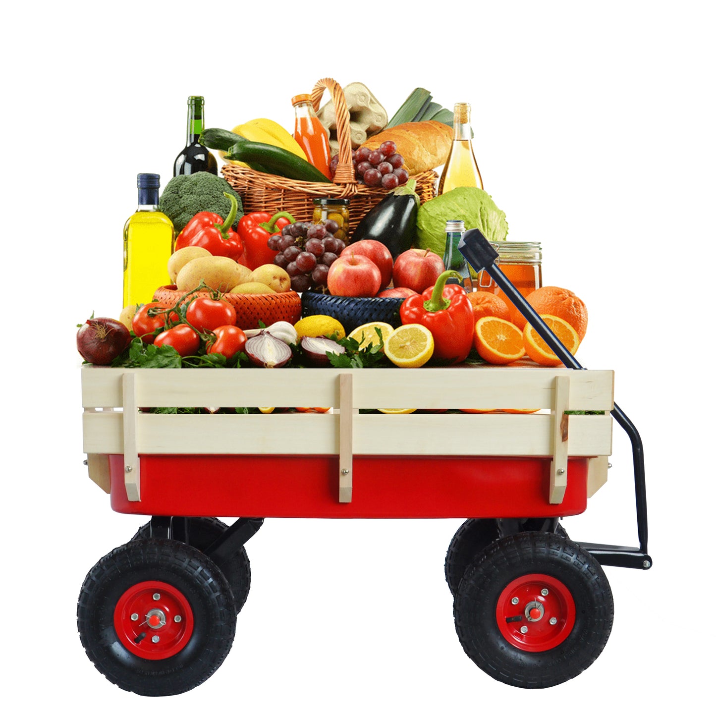 outdoor sport wagon tools cart wooden side panels air tires Wagon