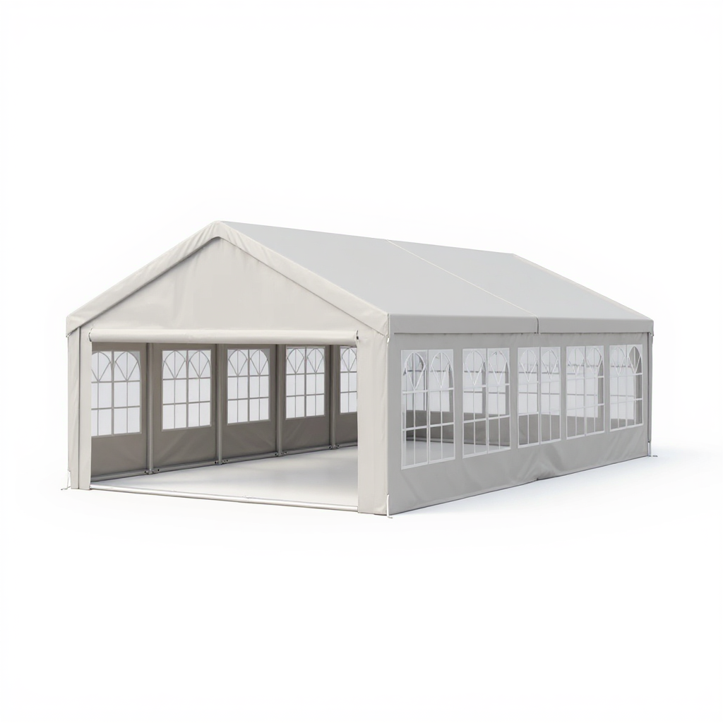 16'x32' Carport Car Canopy Party Tent with 3 Storage Bags & Removable Sidewalls, Outdoor Gazebo with 4 Ground Tubes, Commercial Tents for Parties Wedding BBQ with 3 Carry Bags