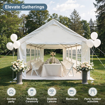 16'x32' Carport Car Canopy Party Tent with 3 Storage Bags & Removable Sidewalls, Outdoor Gazebo with 4 Ground Tubes, Commercial Tents for Parties Wedding BBQ with 3 Carry Bags