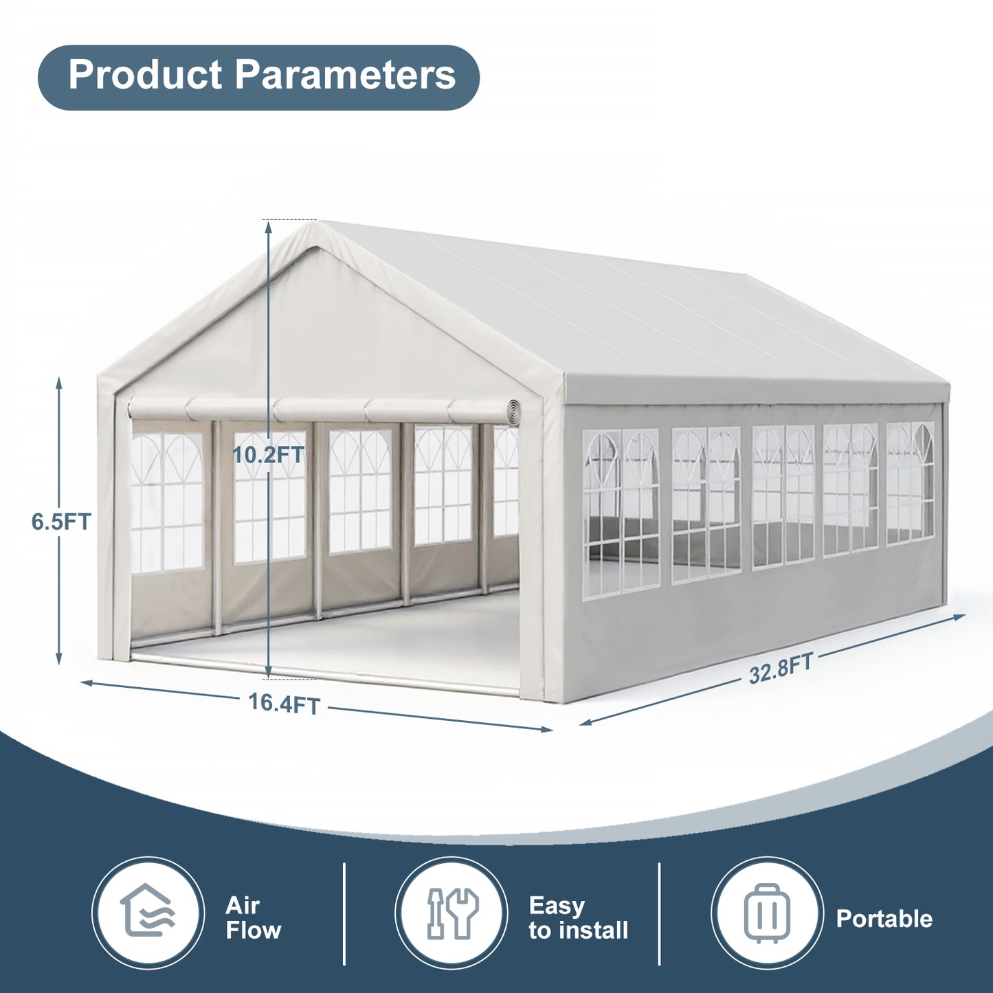 16'x32' Carport Car Canopy Party Tent with 3 Storage Bags & Removable Sidewalls, Outdoor Gazebo with 4 Ground Tubes, Commercial Tents for Parties Wedding BBQ with 3 Carry Bags